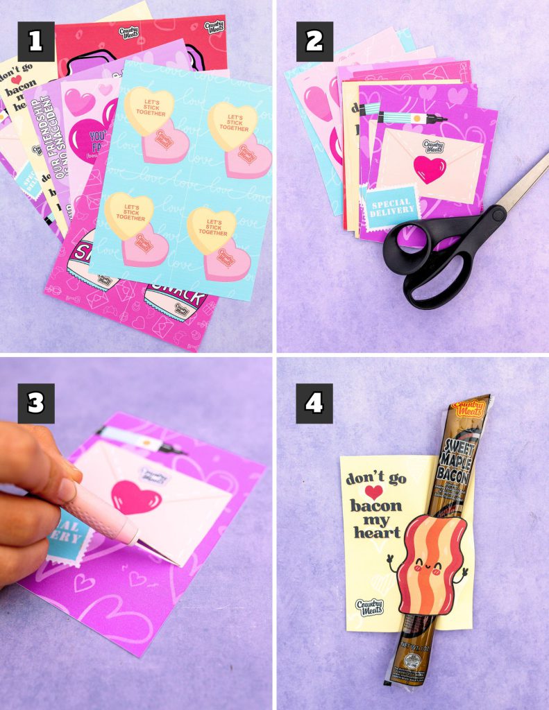 steps to create Valentine grams with Country Meats snack sticks
