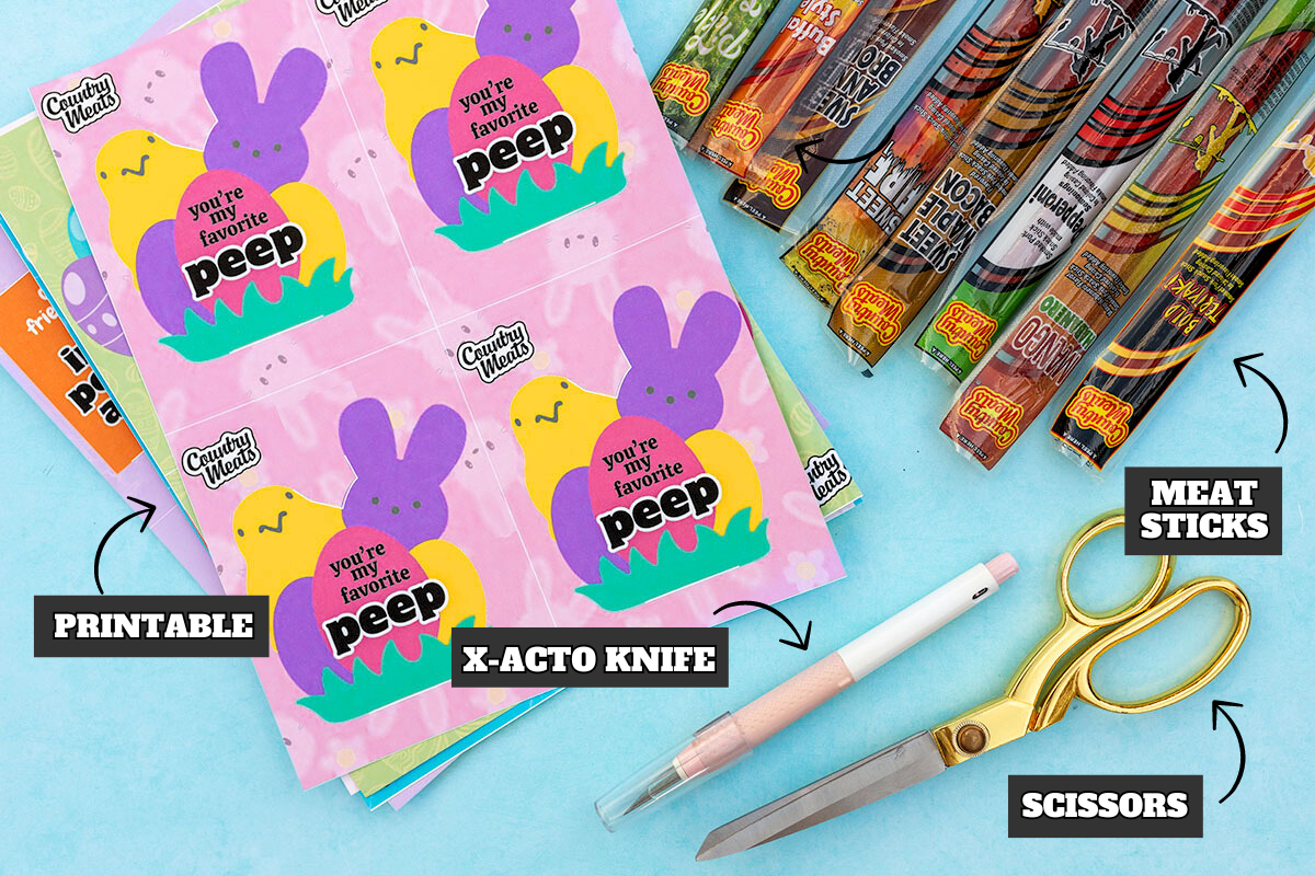 printable, scissors, X-ACTO knife and Country Meats smoked snack sticks
