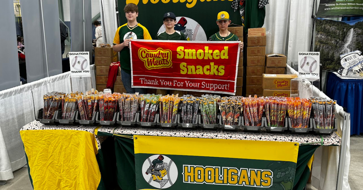 Hooligans baseball team Country Meats set up at a local event